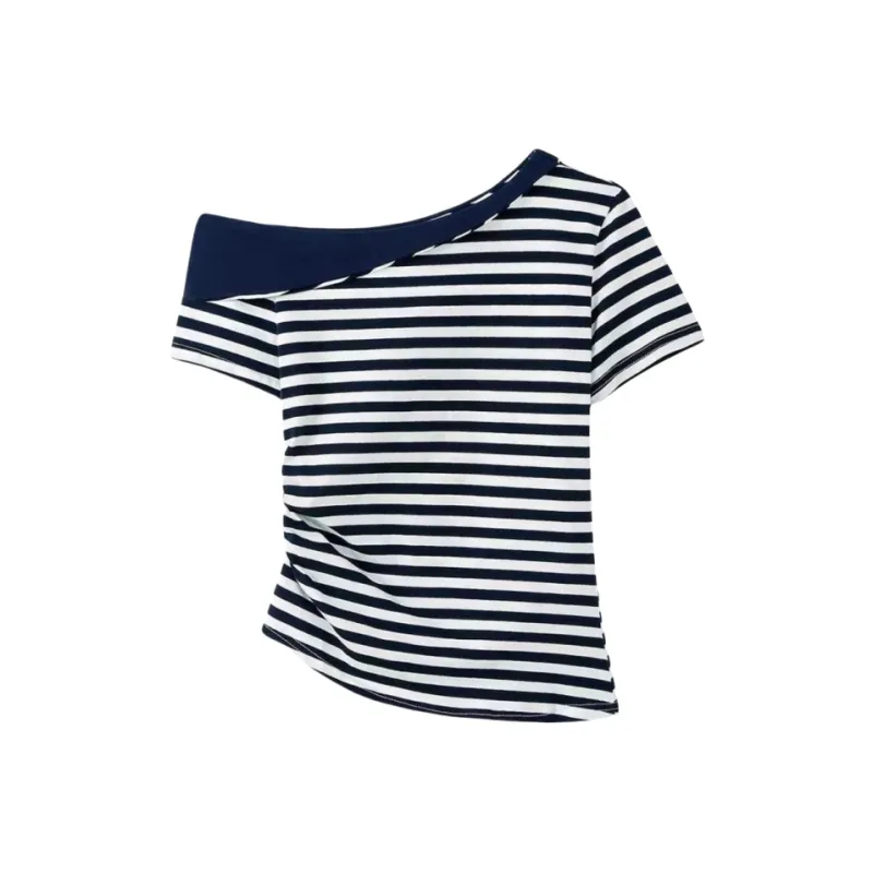 YGPRW T Shirts Women's Blue White Stripes-0