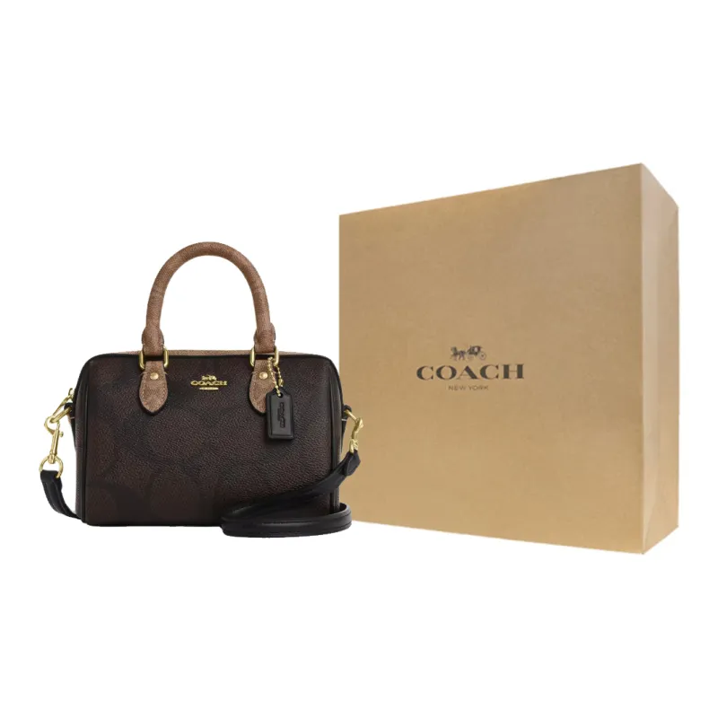 COACH Rowan Leather Shoulder Bag, Crossbody Bag, Handbag Mini Women's Tan-6