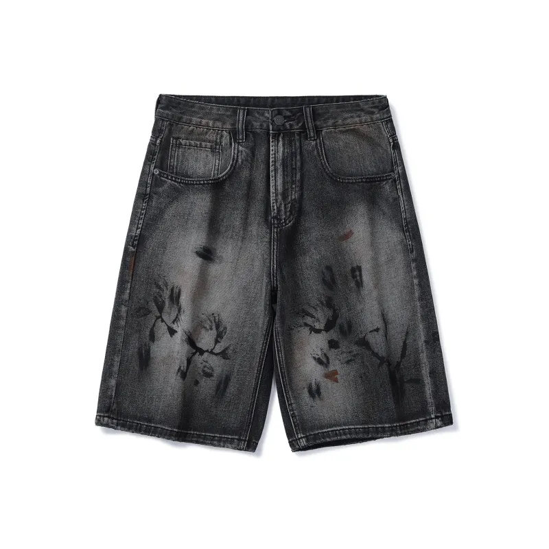 SANTASTIC Denim Shorts Unisex Gray Black-0