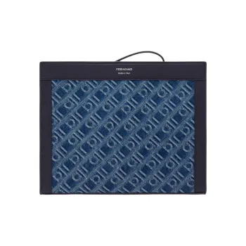 FERRAGAMO Cow Leather Clutch Men's Denim Color