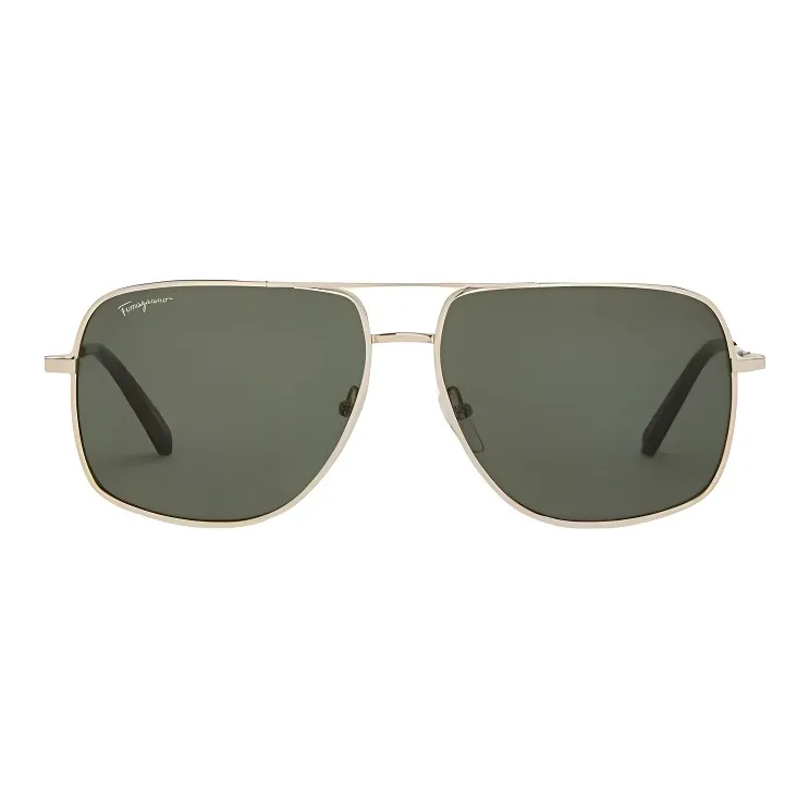 FERRAGAMO Acetate Metal Aviator Sunglasses Men's Brown-0