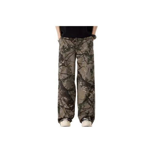 Izzue Casual Pants Unisex Brown Branch Camouflage
