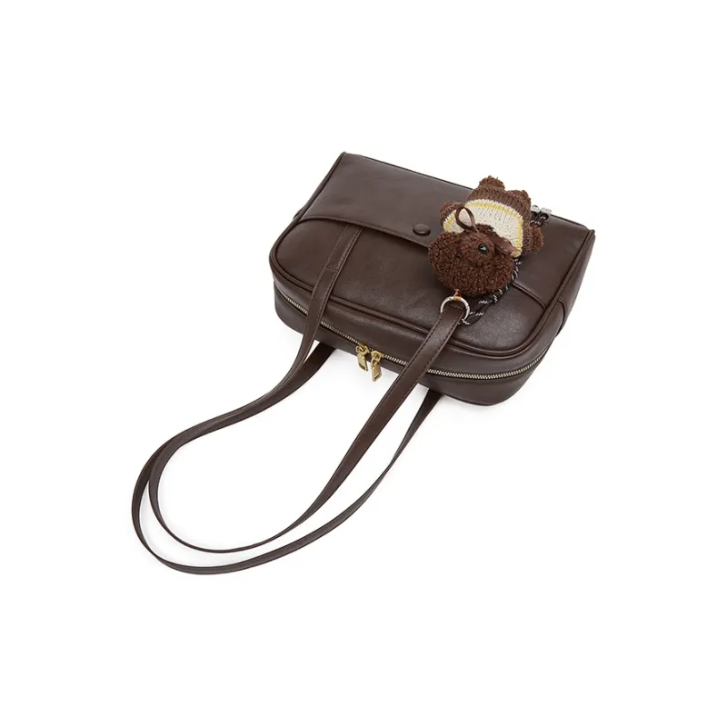 Old Man's Head Synthetic Leather Bowling Bag, Shoulder Bag Women's Coffee/Brown/Black-8