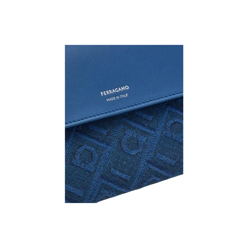 FERRAGAMO Calfskin Shoulder Bag, Crossbody Bag, Wallet Women's Blue Green & Denim Blue-4