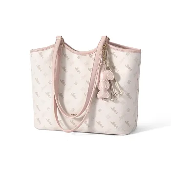 ST&SAT PVC & PU One Shoulder Bag Tote Laptop Bag Shopping Bag Regular Women's Peach Milk Foam Powder