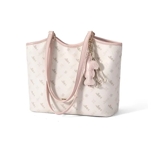 ST&SAT PVC & PU One Shoulder Bag Tote Laptop Bag Shopping Bag Regular Women's Peach Milk Foam Powder