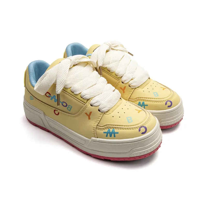 The New Age Family Anti Slip Wear Resistant Low Top Skateboard Shoes Women's Yellow-2