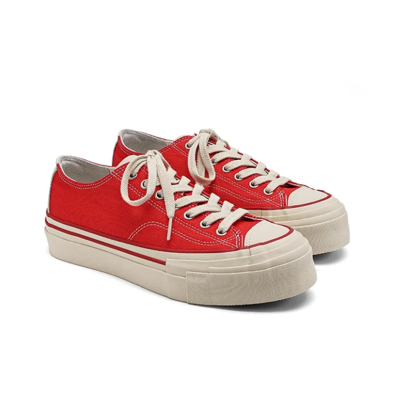 Fang Sanhuo Coverage Height Increase Low Top Canvas Shoes Unisex Red-2