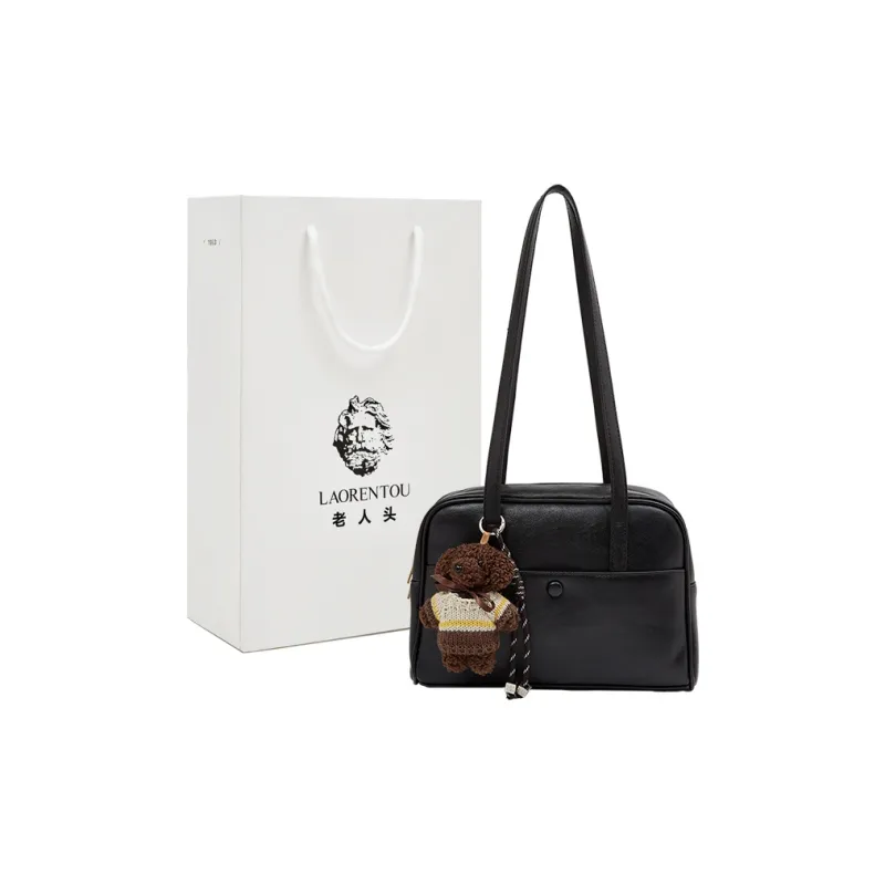 Old Man's Head Synthetic Leather Bowling Bag, Shoulder Bag Women's Coffee/Brown/Black-16