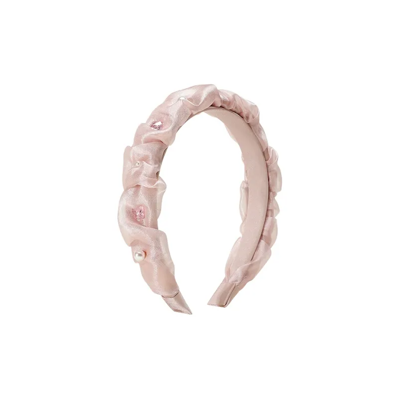 SHINE Begonia Collection Fabric, Crystal Beads, Shell Pearl Headbands Women's-0