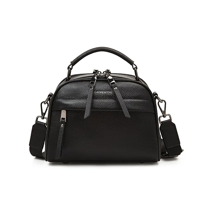 Old Man's Head Top Grain Cow Leather Handbag Regular Women's Black-4