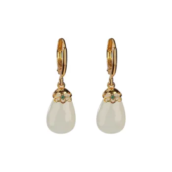 Royal Heaven's Choice Hetian Jade Earrings Pale Greenish White Jade Unisex