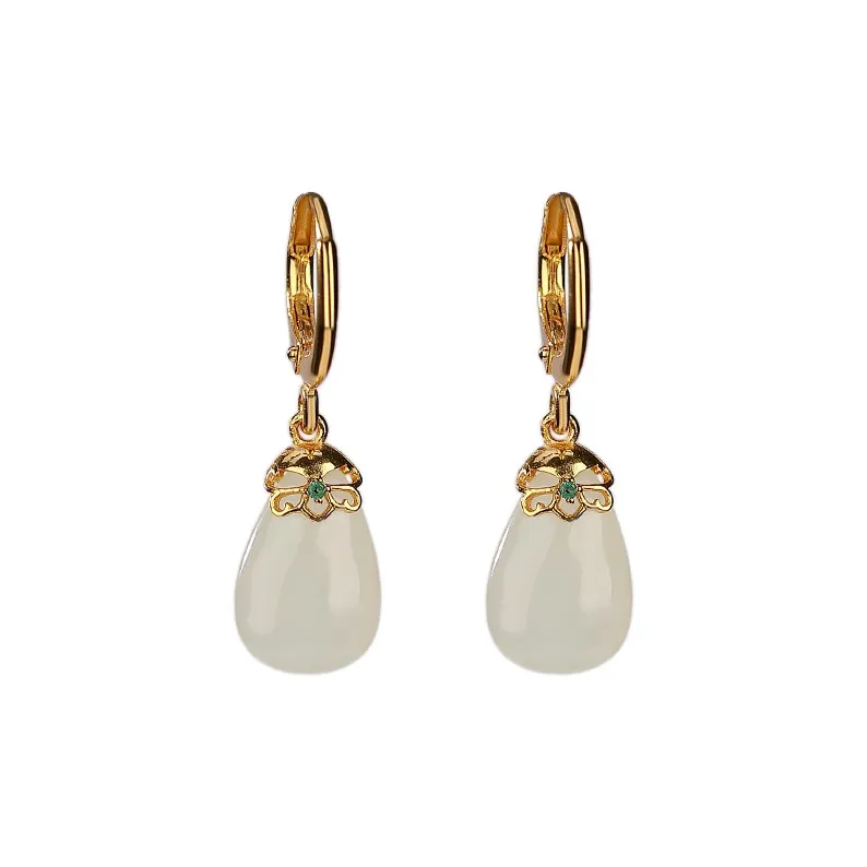 Royal Heaven's Choice Hetian Jade Earrings Pale Greenish White Jade Unisex-0