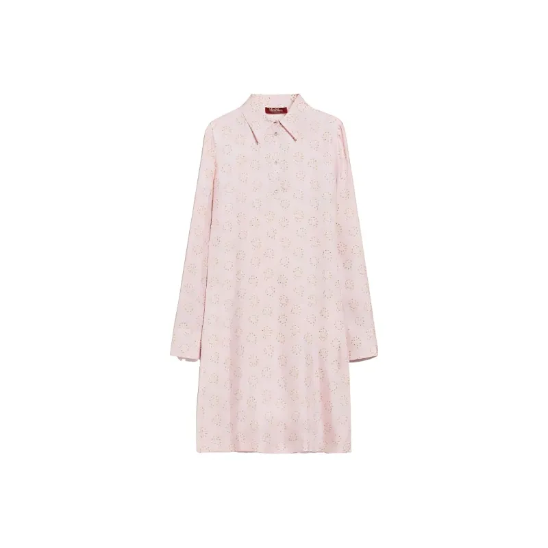 MaxMara Rufo Collection Printed Silk Twill Dress Long-Sleeved Dresses Women's Pink-0