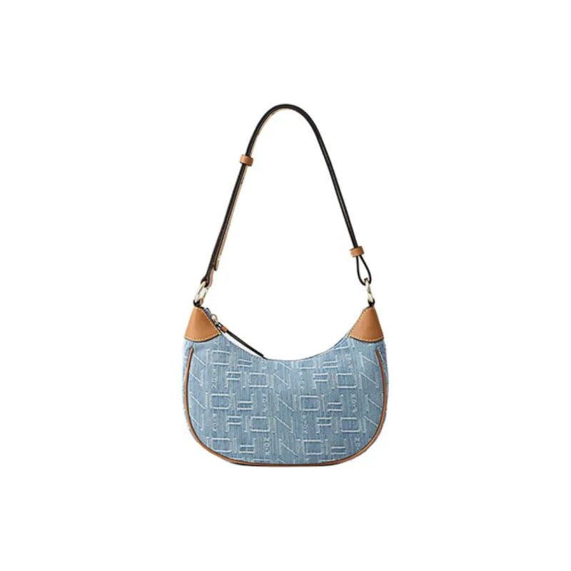 FION Fabric With Split Cow Leather Shoulder Bag Regular Women's Blue Shades-3
