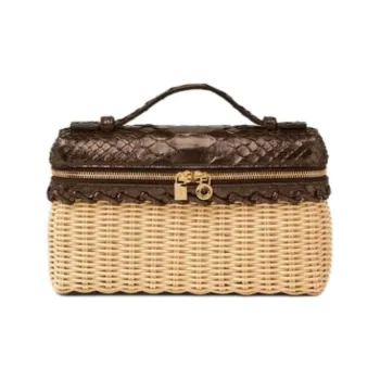 Loro Piana Wicker Wood Shoulder Bag Women's Malt Bronze Brown & Sun Gold
