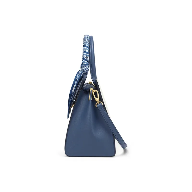 CNOLES Cow Leather Handbag, Shoulder Bag, Crossbody Bag Medium Size Women's Apricot Blue-2