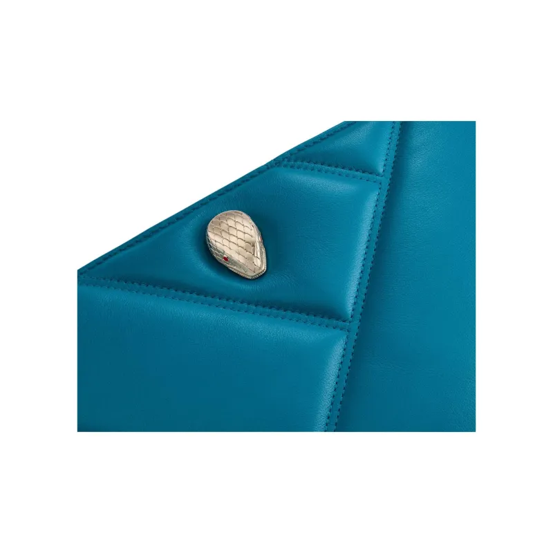 BVLGARI Serpenti Cabochon Cow Leather Clutch Women's Blue-4