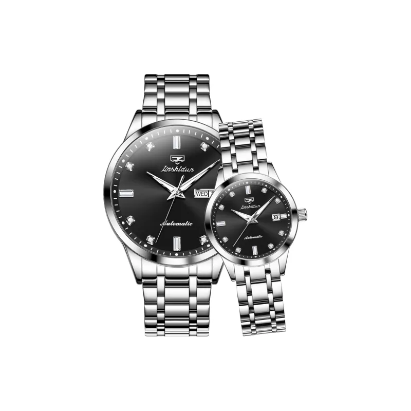 Jin Shi Dun Mechanical Movement Stainless Steel Watchband Watch Unisex Silver Dial-6