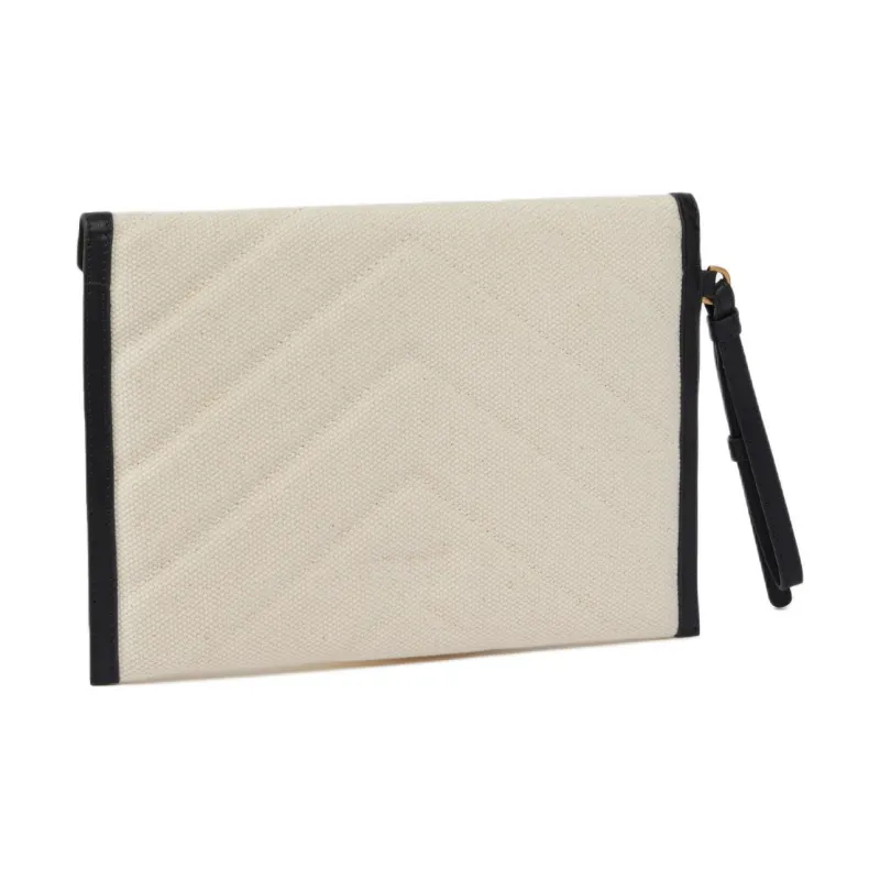 PINKO Cotton Envelope Bag, Clutch Trumpets Unisex White & Black-1