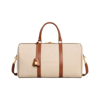 CELINE Fabric With Calfskin One Shoulder Crossbody Handbag, Travel Bag Women's Natural & Brown