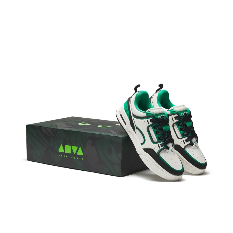 Anta Slip Resistant Shock Absorbers Mid Top Skateboard Shoes Women's White Black Green-5