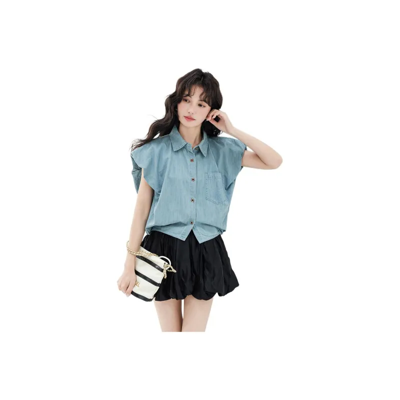 ERIRI Shirts Women's Light Denim Blue-0