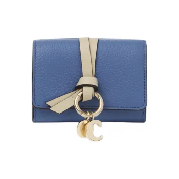 Chloe Grain Cow Leather Trifold Wallet Trumpets Women's Moonlight Blue