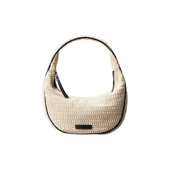 CALVIN KLEIN Raffia Straw Woven Shoulder Bag Women's Beige