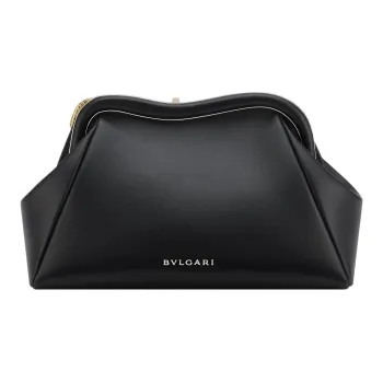 BVLGARI Serpentine Smooth Calf Leather Clutch Medium Size Women's Black