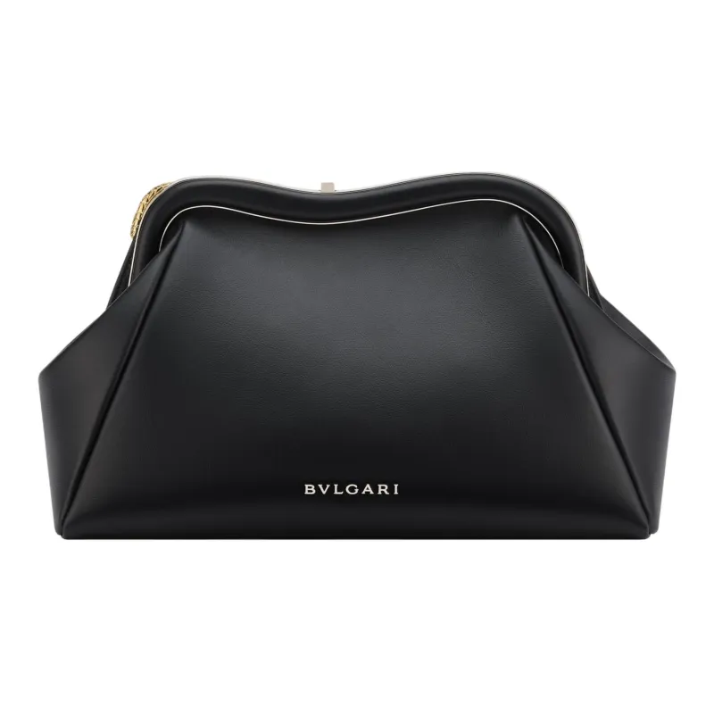 BVLGARI Serpentine Smooth Calf Leather Clutch Medium Size Women's Black-0
