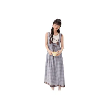 ZIHAN Sleeveless Dress Women's Blue Coffee Plaid
