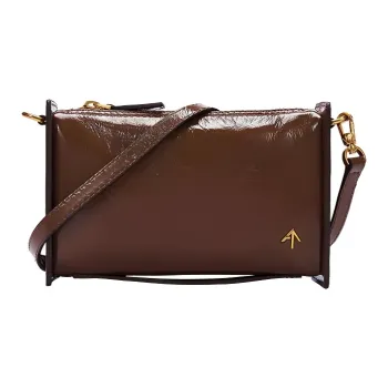 Manu Atelier Carmen Shiny Lambskin Small Square Bag Arrow Crossbody Bag, Shoulder Bag Women's Dark Coffee