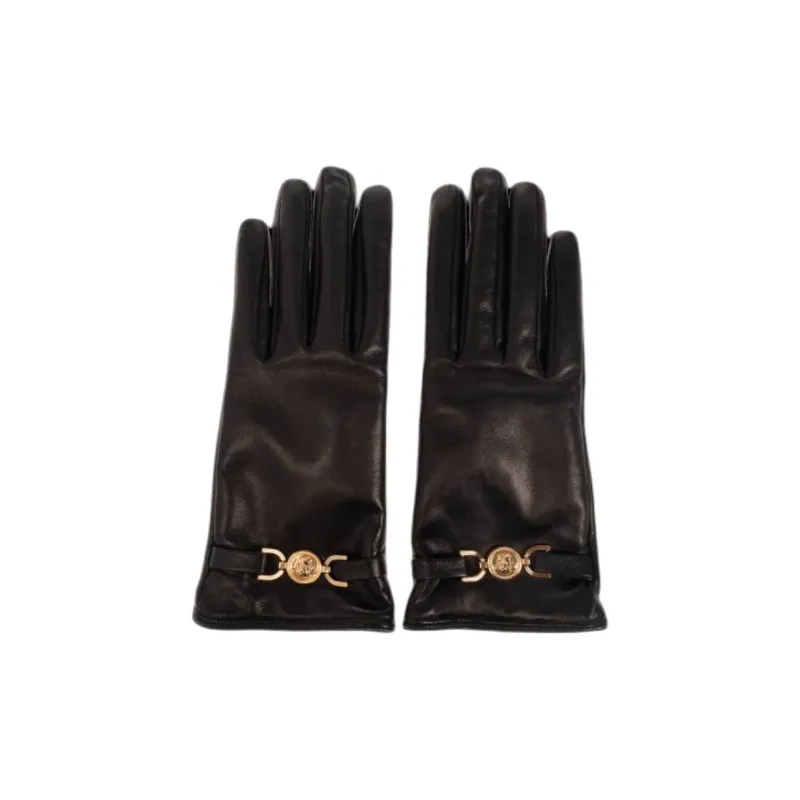 VERSACE Lambskin Knit Gloves Unisex Black-0