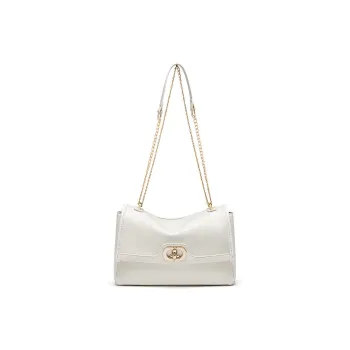 CNOLES Waxed Leather Shoulder Bag, Crossbody Bag Large Size Small Size Women's Cream White/Midnight Black
