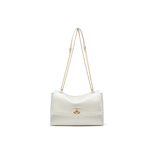 CNOLES Waxed Leather Shoulder Bag, Crossbody Bag Large Size Small Size Women's Cream White/Midnight Black