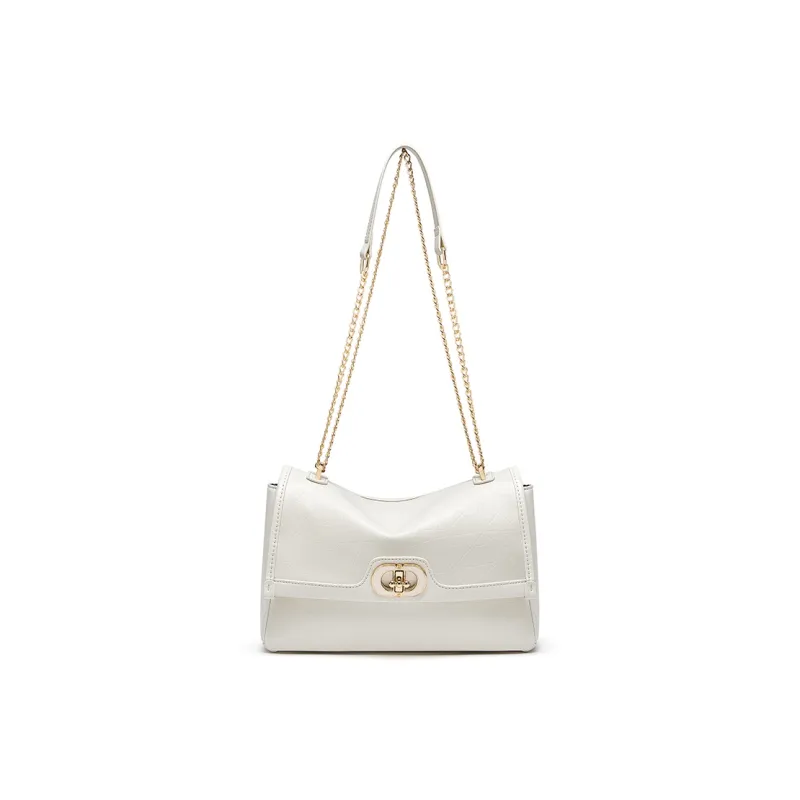 CNOLES Waxed Leather Shoulder Bag, Crossbody Bag Large Size Small Size Women's Cream White/Midnight Black-3