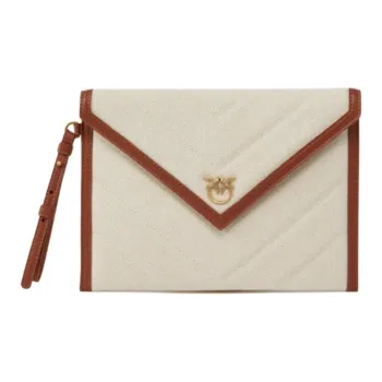 PINKO Cotton Envelope Bag, Clutch Trumpets Unisex White & Brown