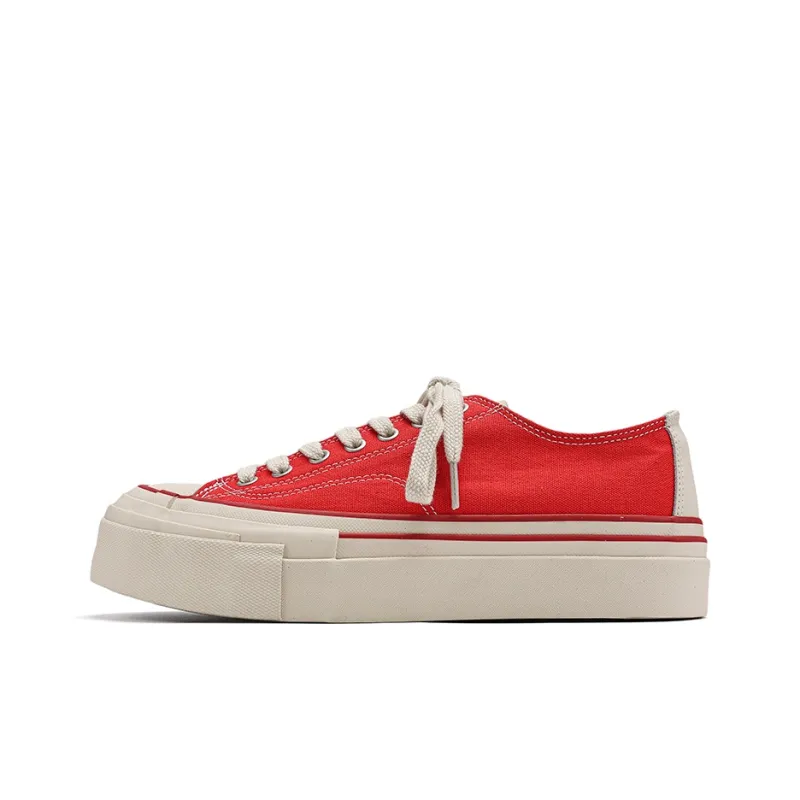 Fang Sanhuo Coverage Height Increase Low Top Canvas Shoes Unisex Red-0