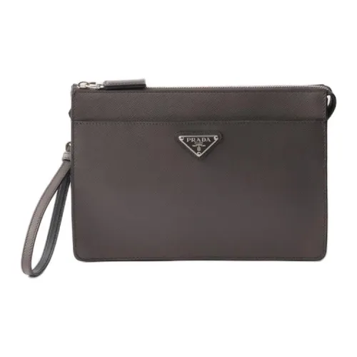PRADA Saffiano Cow Leather Clutch Men's Smoke Gray