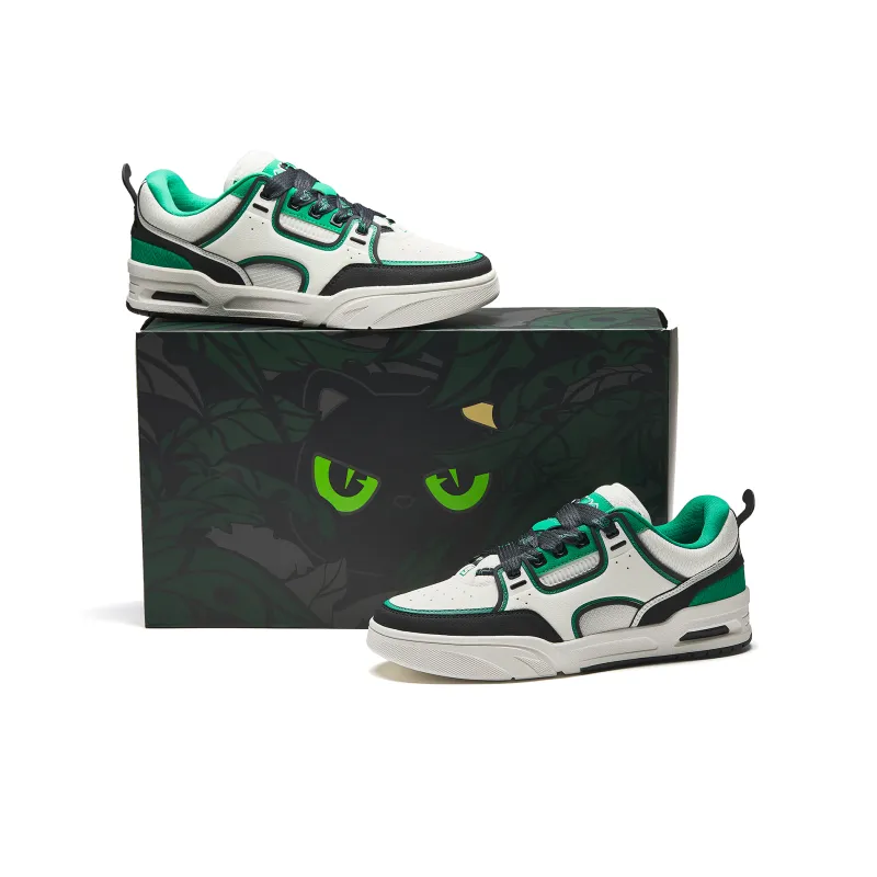 Anta Slip Resistant Shock Absorbers Mid Top Skateboard Shoes Women's White Black Green-3