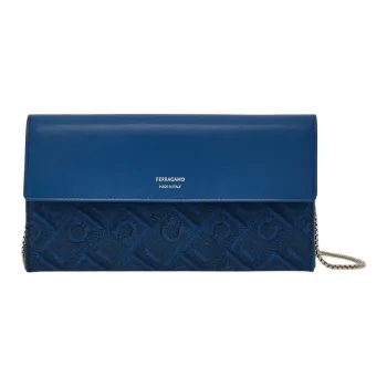 FERRAGAMO Calfskin Shoulder Bag, Crossbody Bag, Wallet Women's Blue Green & Denim Blue