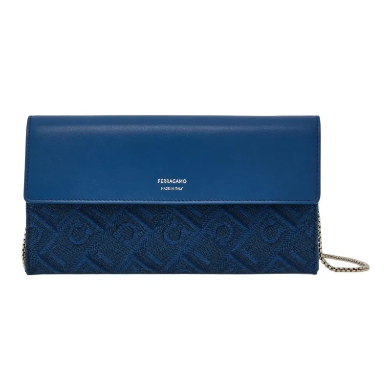 FERRAGAMO Calfskin Shoulder Bag, Crossbody Bag, Wallet Women's Blue Green & Denim Blue-0