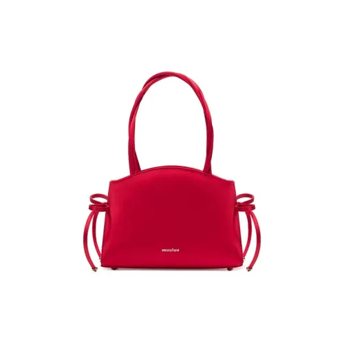 Muuluu Satin Double Bowknot Bag Shoulder Bag, Handbag Trumpets Women's Cherry Red/Elegant Black