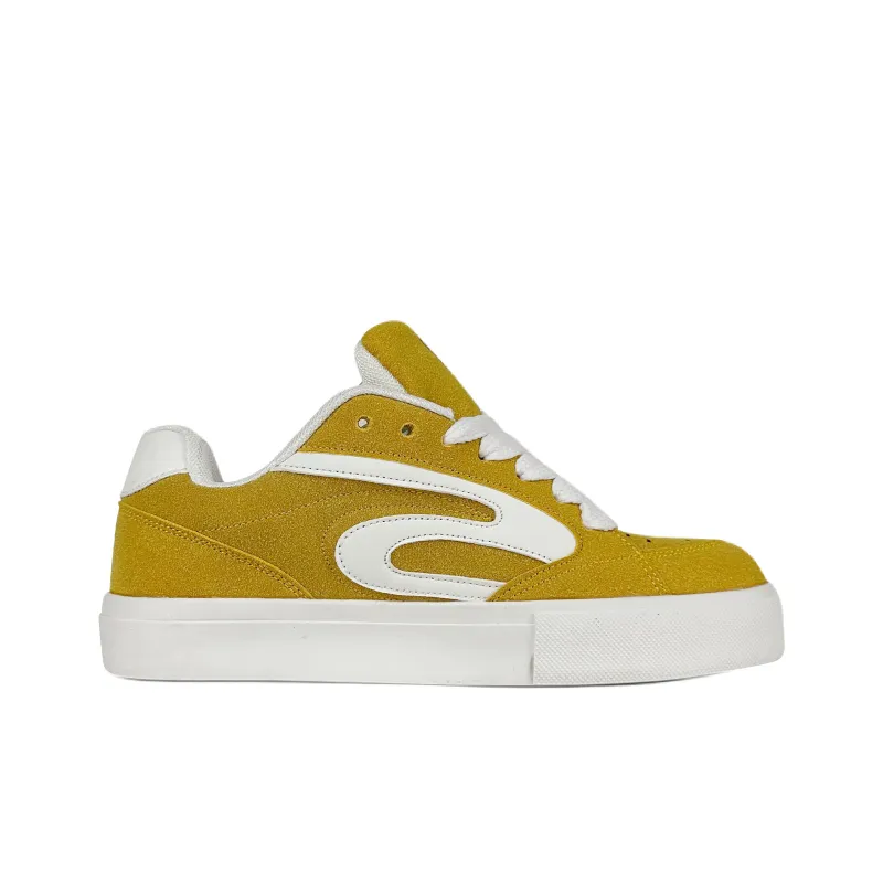 BKAE Slip Resistant Lightweight Height Increasing Low Top Skateboard Shoes Unisex Yellow White-1