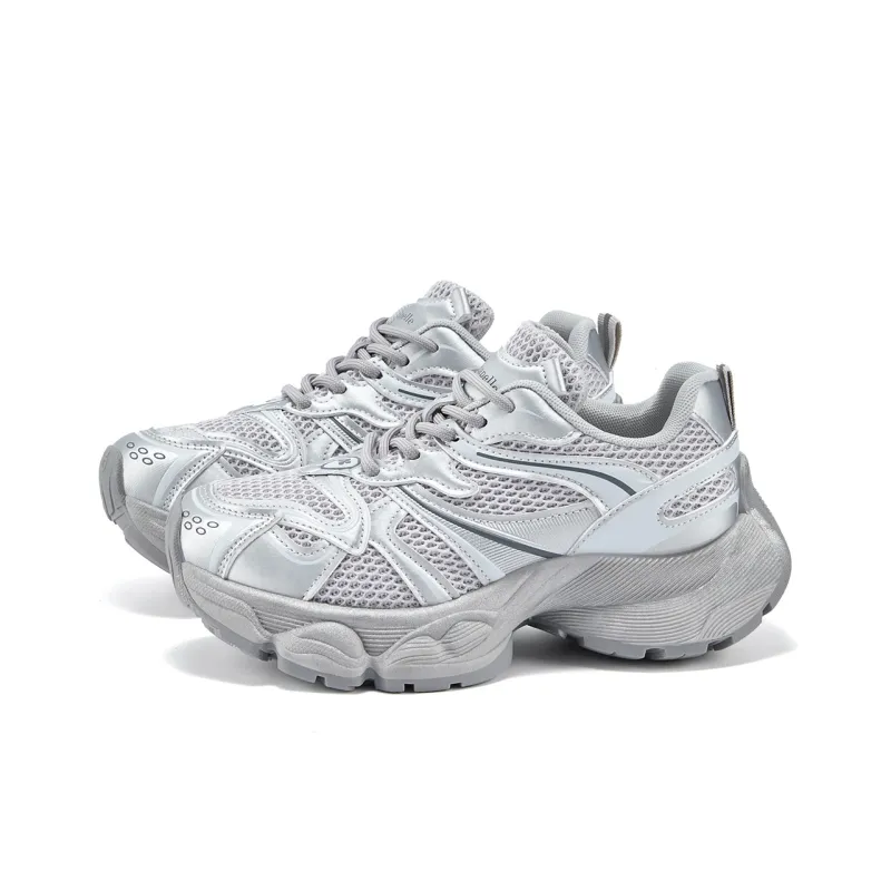 La Chapelle Abrasion Resistant Low Top Chunky Sneakers Women's Silver-2