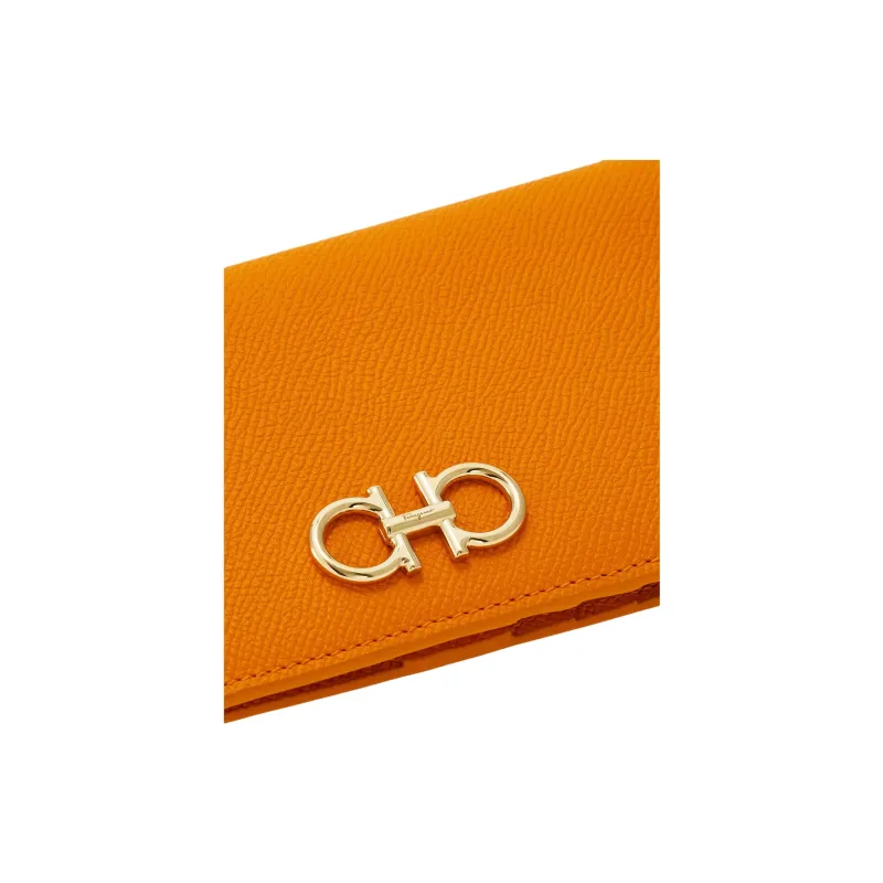 FERRAGAMO GANCINI Calfskin Wallet Women's Ginger Yellow-4
