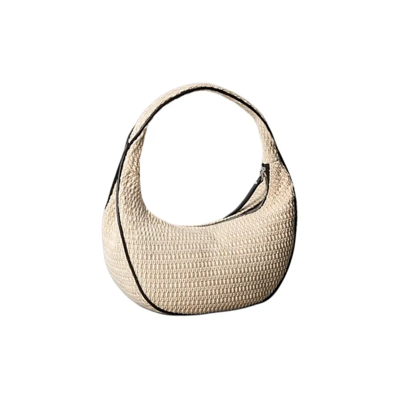 CALVIN KLEIN Raffia Straw Woven Shoulder Bag Women's Beige-1