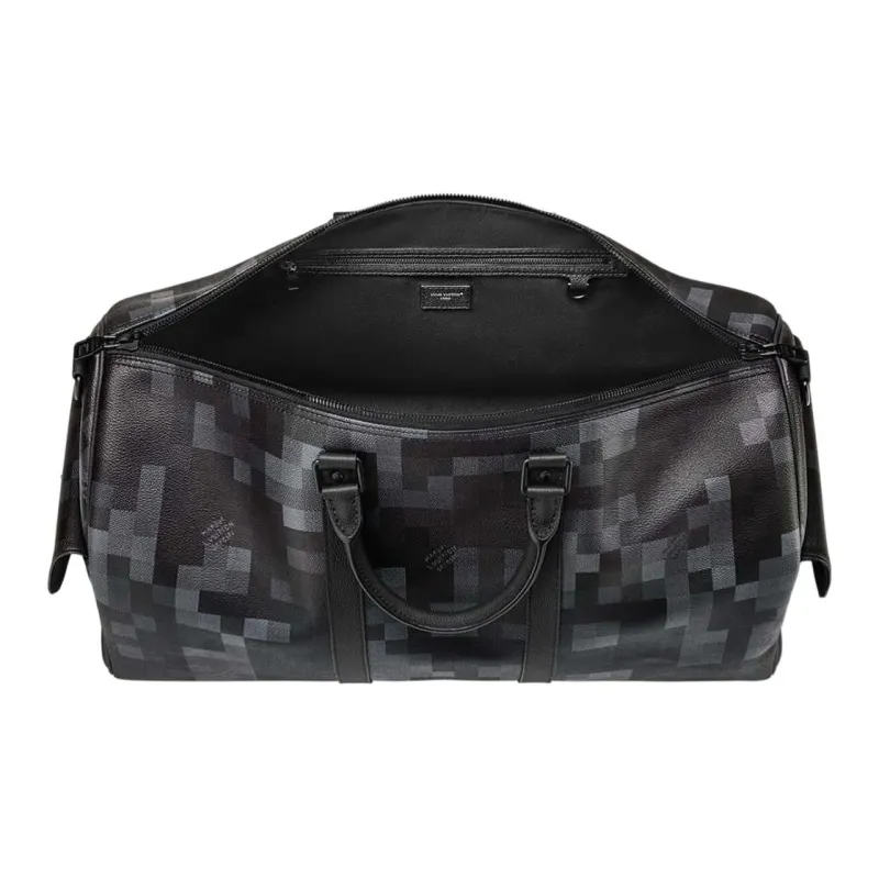 LOUIS VUITTON KeepallBandoulière Damoflage Black Coated Canvas One Shoulder Crossbody Bag, Travel Bag Men's Black-3