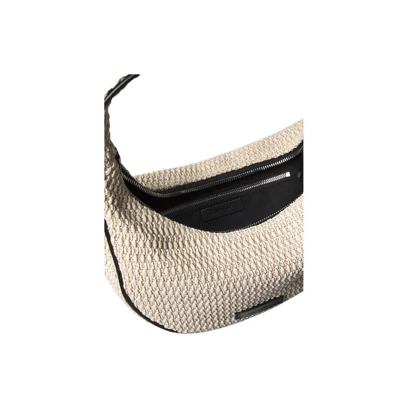 CALVIN KLEIN Raffia Straw Woven Shoulder Bag Women's Beige-2